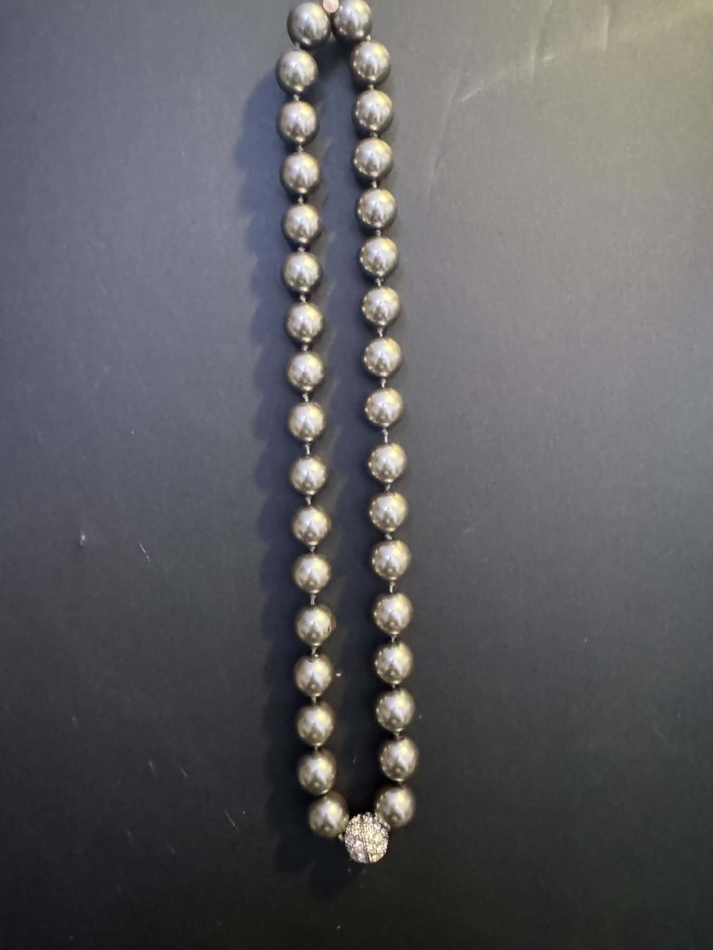Classic Gray Pearl Necklace with Pave Clasp - Picture 2 of 3